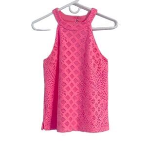 Lilly Pulitzer Rayanne Top Pelican Pink Pineapple Geo Lace Tank Top Size XS